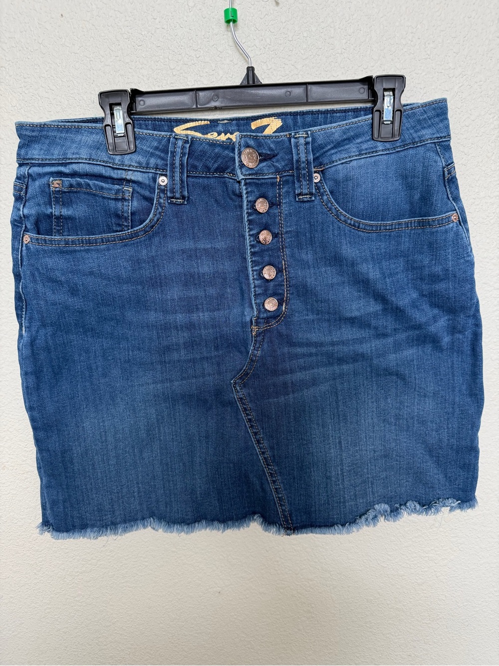 Seven7 Blue Denim Jeans with Brown Leather Patch